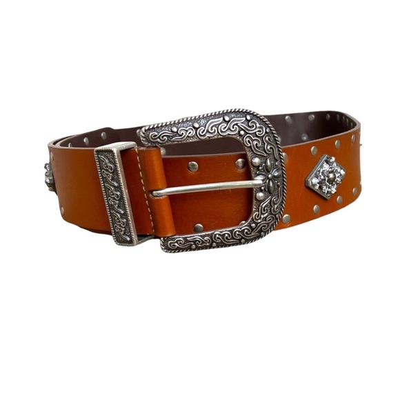 Chico large rhinestone and studs embossed buckle belt - Picture 1 of 5